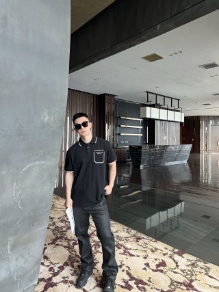 Burberry Black Polo Shirt with White Trim view 9
