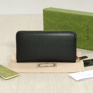 Gucci Black Leather Zip Wallet with Bee Logo view 2