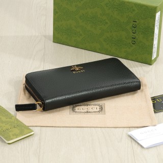 Gucci Black Leather Zip Wallet with Bee Logo view 4