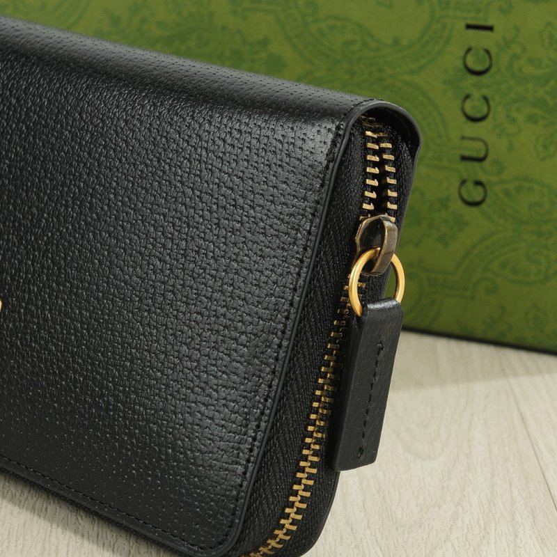 Gucci Black Leather Zip Wallet with Bee Logo view