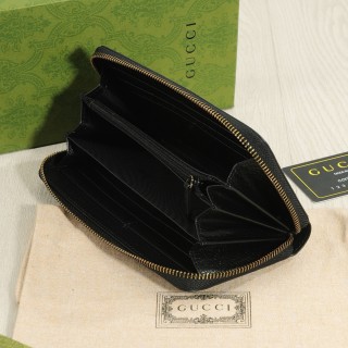 Gucci Black Leather Zip Wallet with Bee Logo view 7