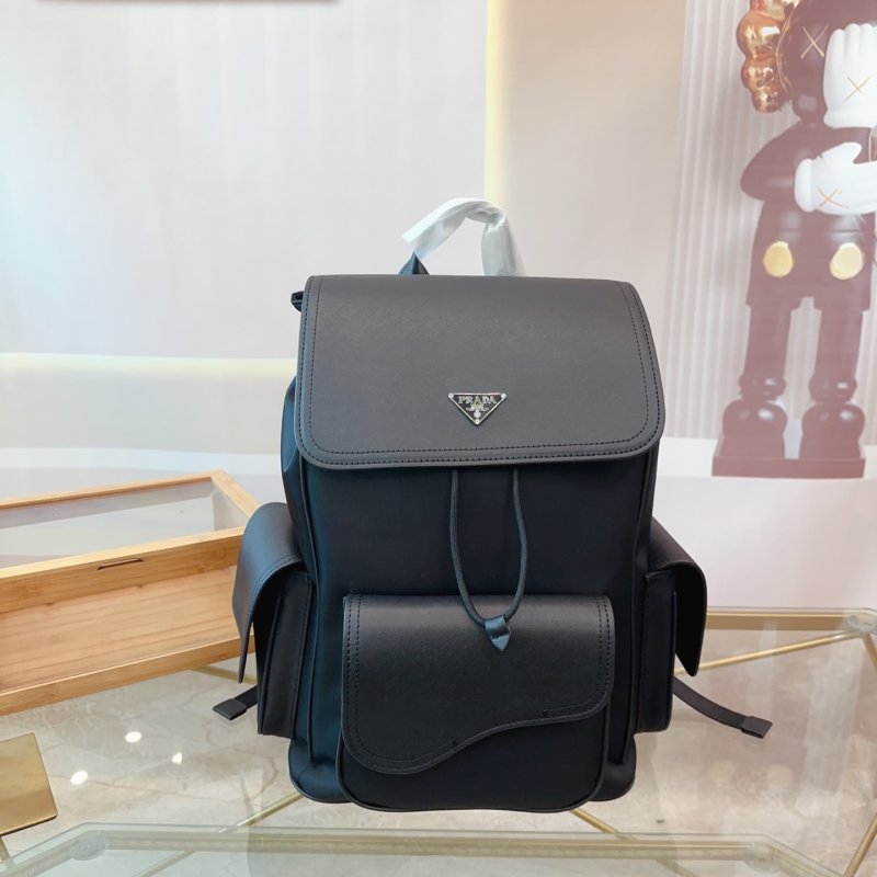 Prada Black Nylon Backpack with Leather Trim
