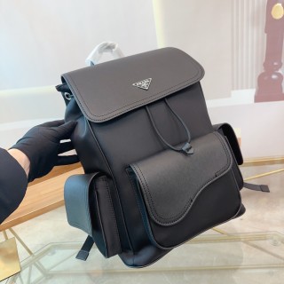 Prada Black Nylon Backpack with Leather Trim view 2