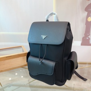 Prada Black Nylon Backpack with Leather Trim view 3