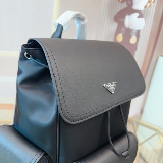 Prada Black Nylon Backpack with Leather Trim view 4