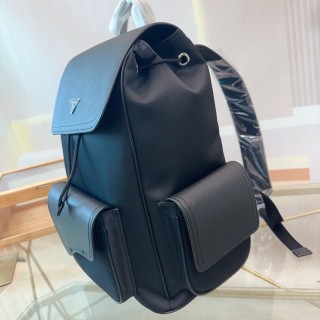 Prada Black Nylon Backpack with Leather Trim view 6