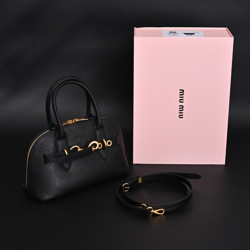 Miu Miu Shell Black Leather Top Handle Bag with Strap