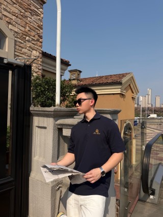 Burberry Navy Short-Sleeve Polo Shirt view 4