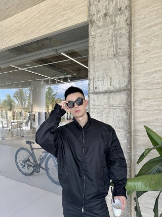 Black Nylon Zip-Up Windbreaker Jacket