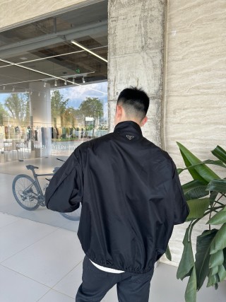 Black Nylon Zip-Up Windbreaker Jacket view 2