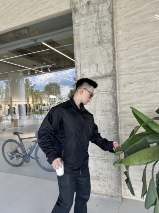 Black Nylon Zip-Up Windbreaker Jacket view 3