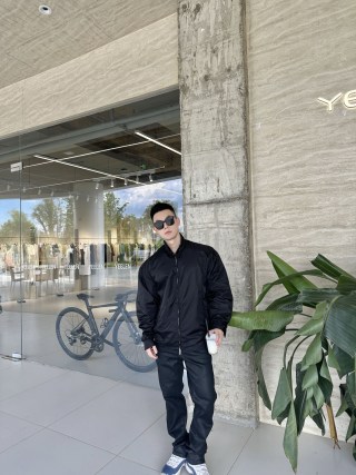 Black Nylon Zip-Up Windbreaker Jacket view 5