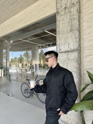 Black Nylon Zip-Up Windbreaker Jacket view 6