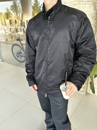 Black Nylon Zip-Up Windbreaker Jacket view 7