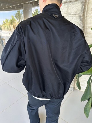 Black Nylon Zip-Up Windbreaker Jacket view 8