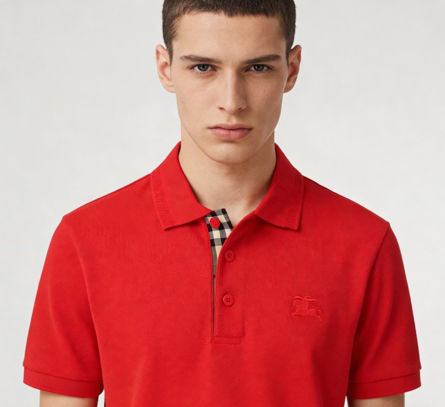Burberry Red Polo Shirt with Check Collar