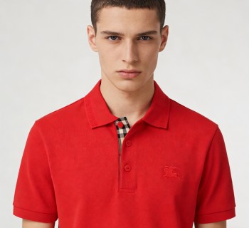 Burberry Red Polo Shirt with Check Collar
