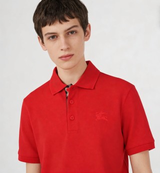 Burberry Red Polo Shirt with Check Collar view 2