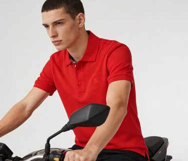 Burberry Red Polo Shirt with Check Collar view 4