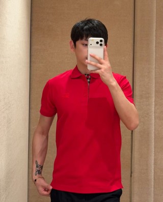 Burberry Red Polo Shirt with Check Collar view 5