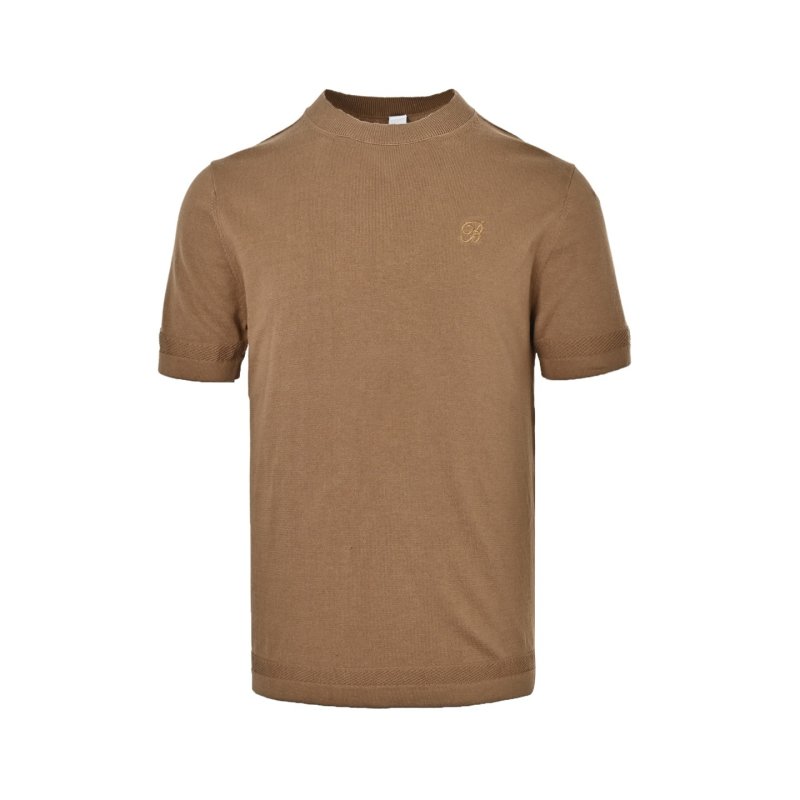 Camel Ribbed Knit Short Sleeve T-Shirt view