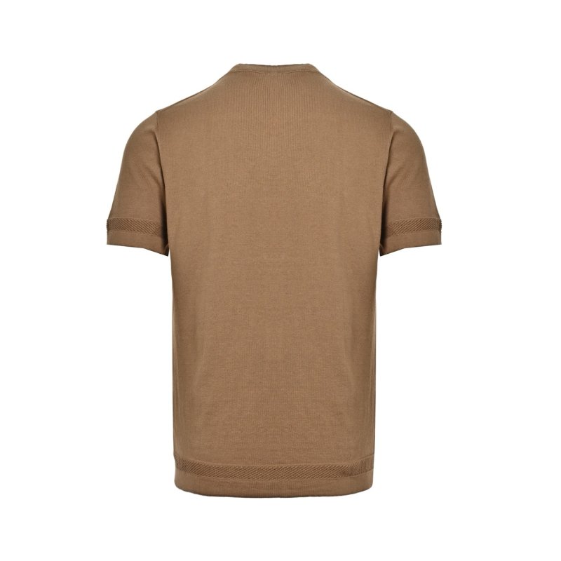 Camel Ribbed Knit Short Sleeve T-Shirt view