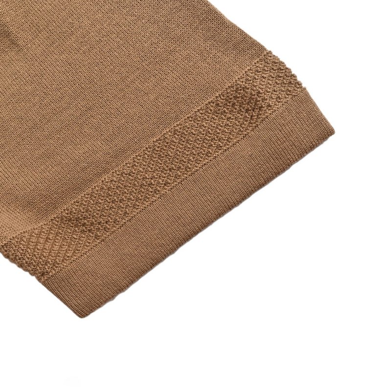 Camel Ribbed Knit Short Sleeve T-Shirt view