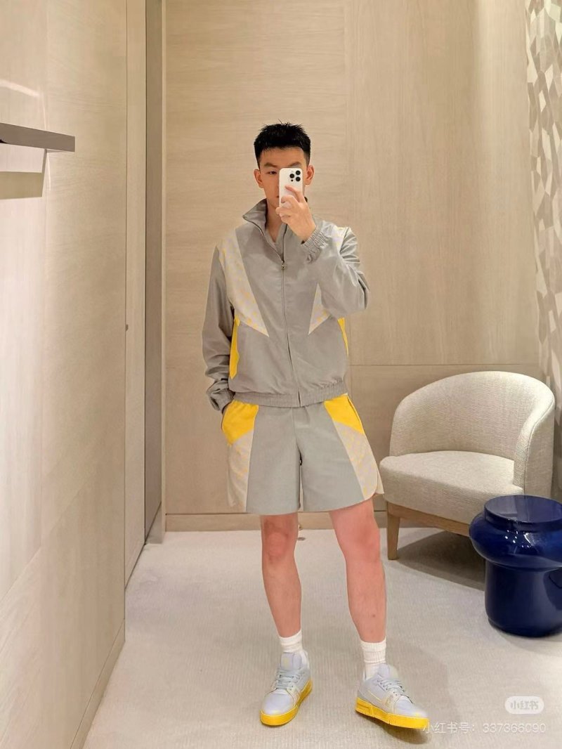 Grey & Yellow Colorblock Windbreaker Jacket view