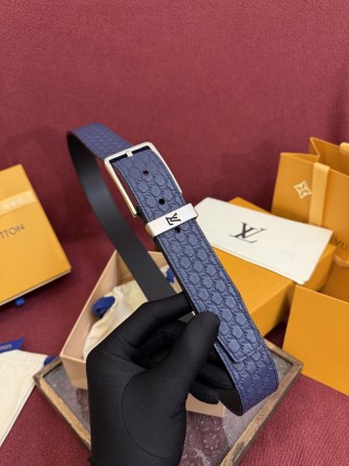Louis Vuitton Monogram Embossed Navy Leather Belt view 7