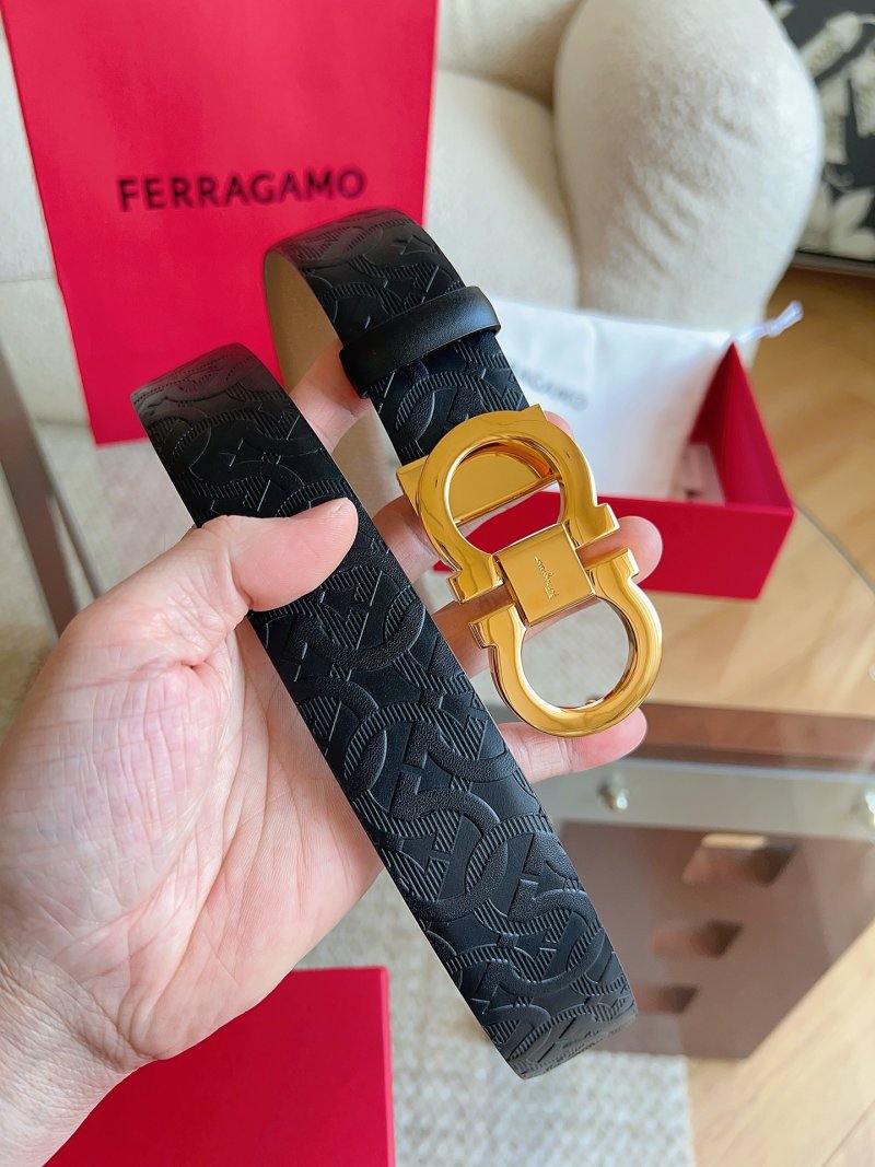 Ferragamo Black Leather Belt with Gold Gancini Buckle view