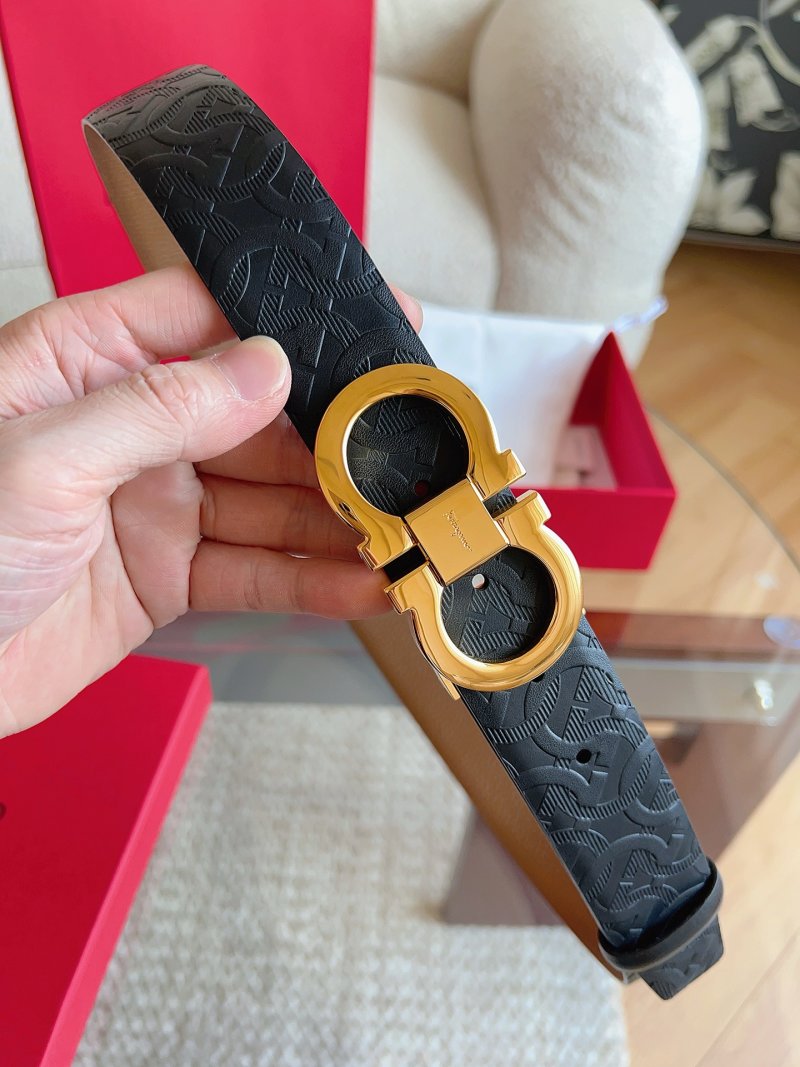 Ferragamo Black Leather Belt with Gold Gancini Buckle view