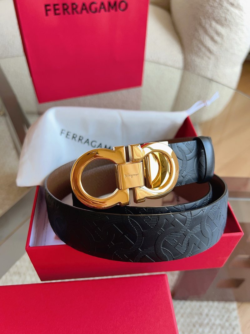 Ferragamo Black Leather Belt with Gold Gancini Buckle view