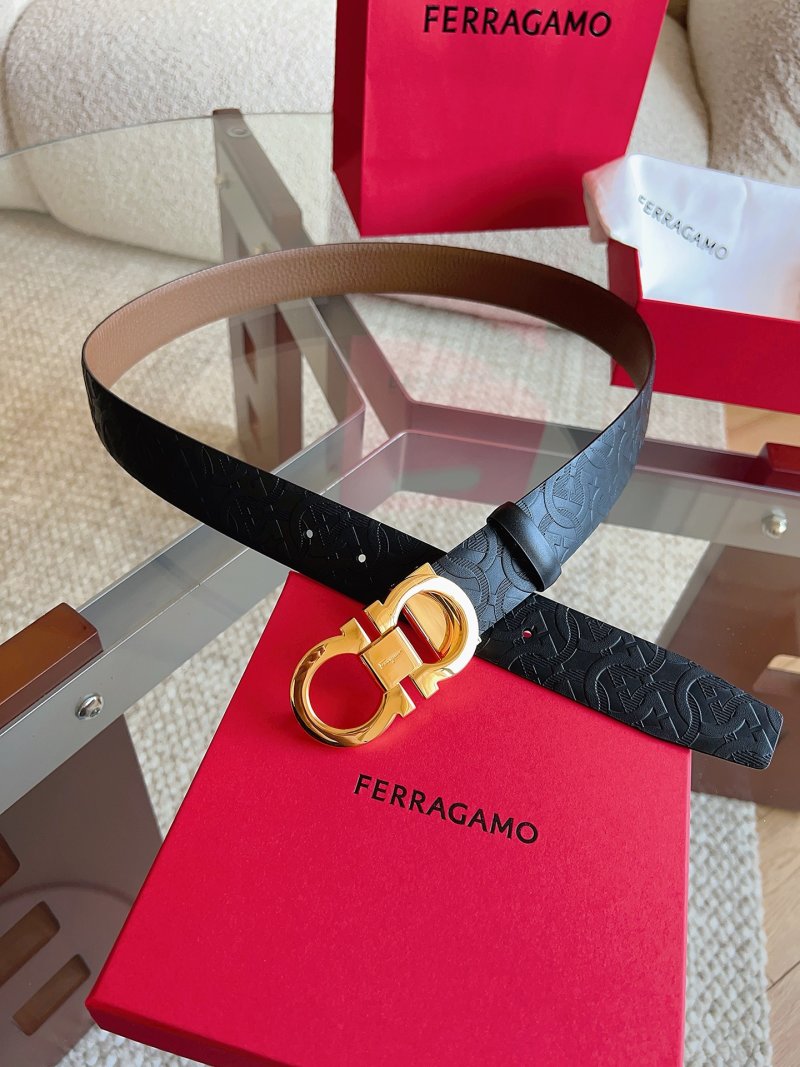 Ferragamo Black Leather Belt with Gold Gancini Buckle view