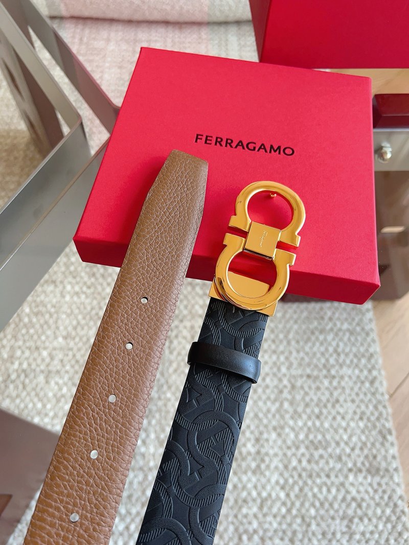 Ferragamo Black Leather Belt with Gold Gancini Buckle view