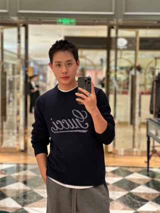 Navy Knit Sweater with Embroidered Logo view 2