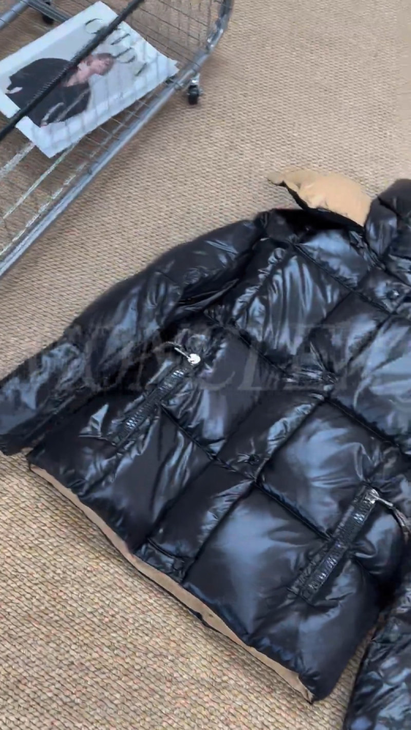 Black Puffer Down Jacket with Quilted Design