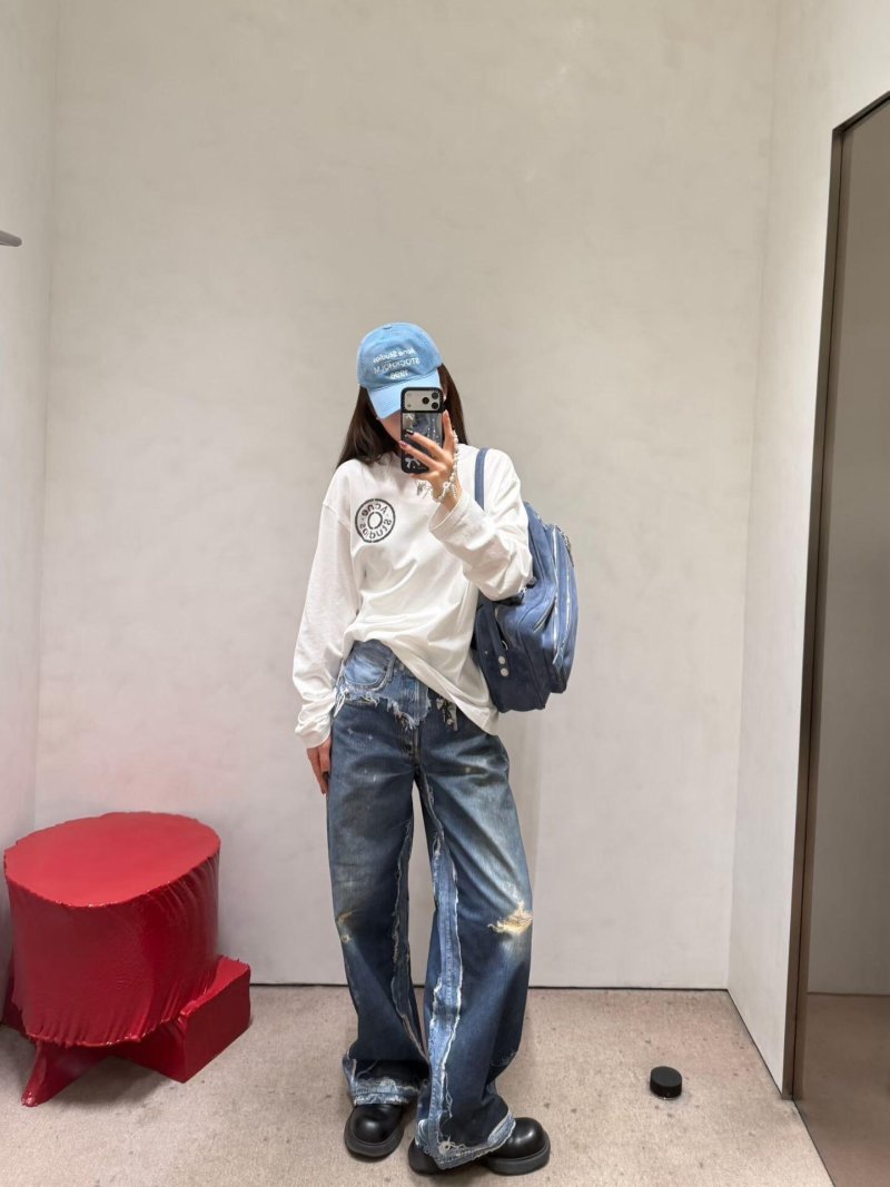 Acne Studios Distressed Circle Logo Long Sleeve T-Shirt White view