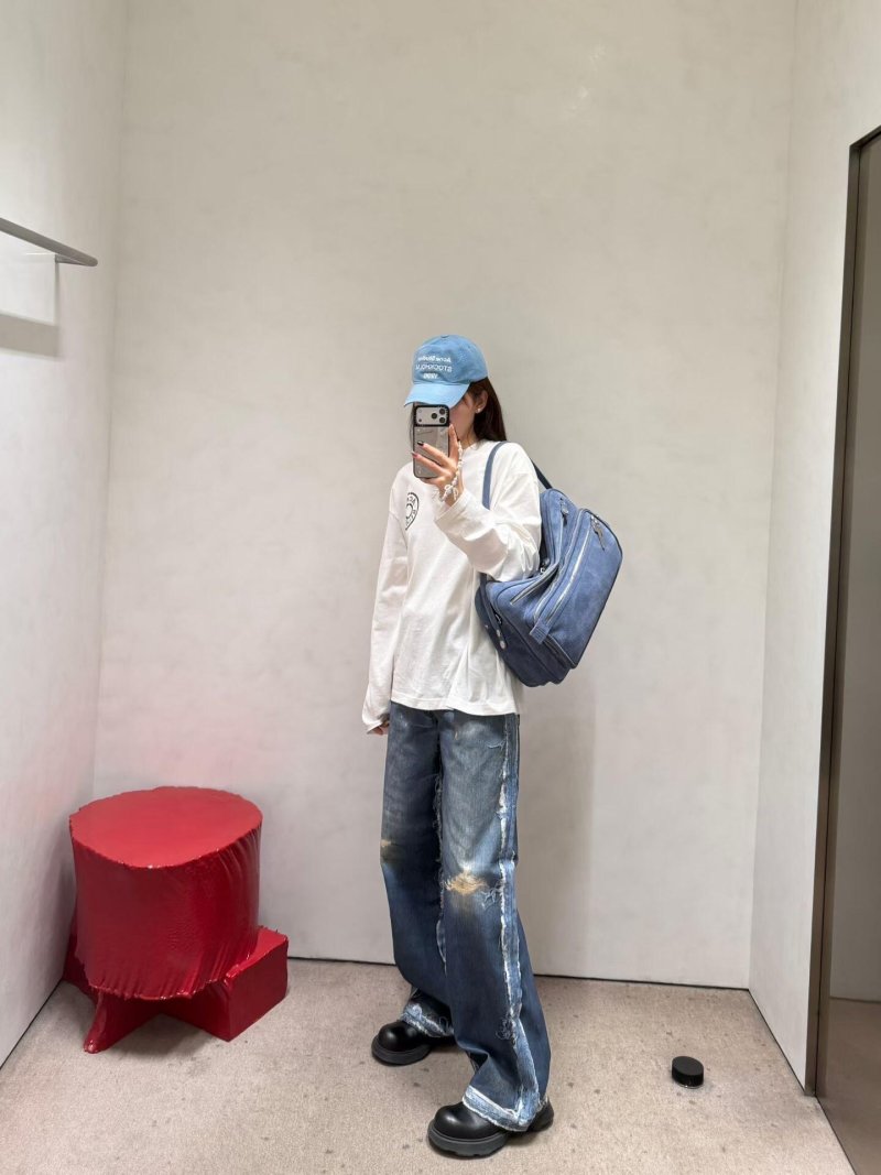 Acne Studios Distressed Circle Logo Long Sleeve T-Shirt White view