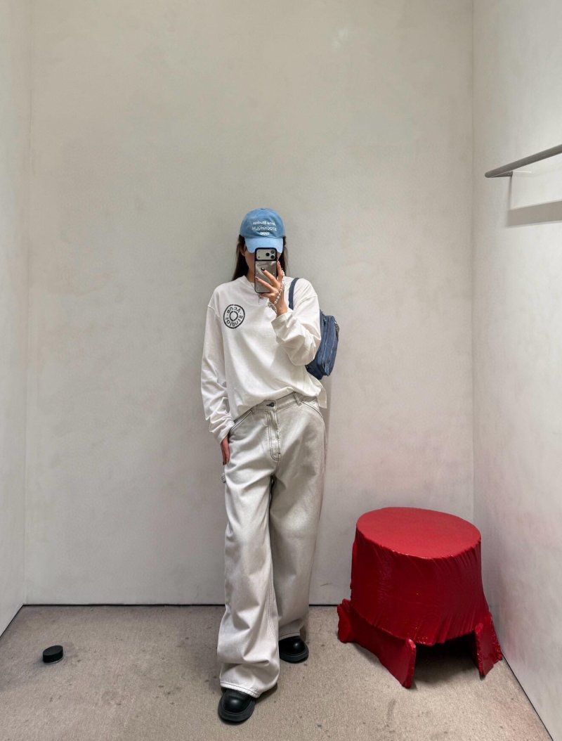 Acne Studios Distressed Circle Logo Long Sleeve T-Shirt White view