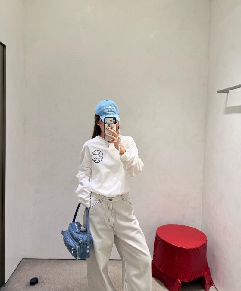 Acne Studios Distressed Circle Logo Long Sleeve T-Shirt White view