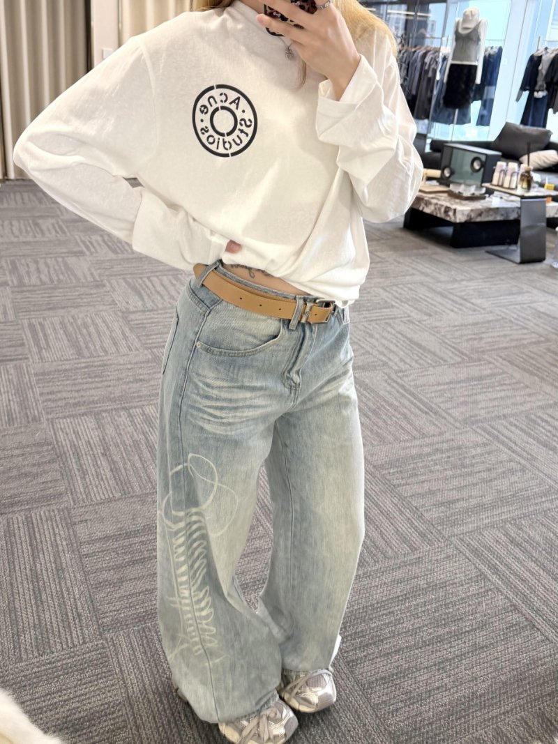Acne Studios Distressed Circle Logo Long Sleeve T-Shirt White view