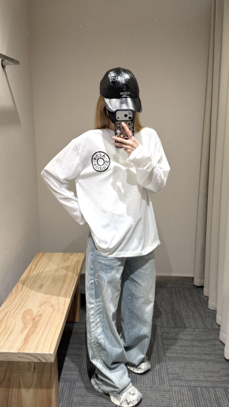 Acne Studios Distressed Circle Logo Long Sleeve T-Shirt White view