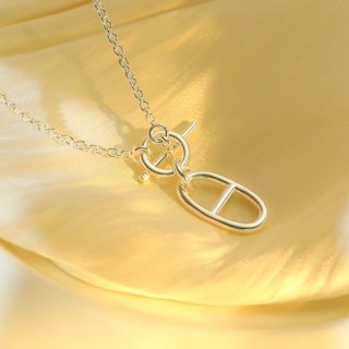 Hermès Pig Nose Silver Short Chain Necklace 42cm