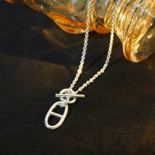 Hermès Pig Nose Silver Short Chain Necklace 42cm view 3