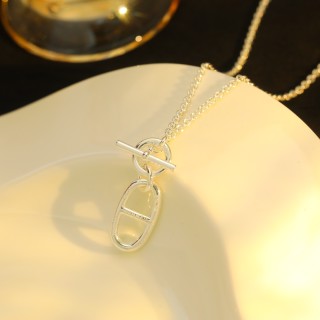 Hermès Pig Nose Silver Short Chain Necklace 42cm view 5