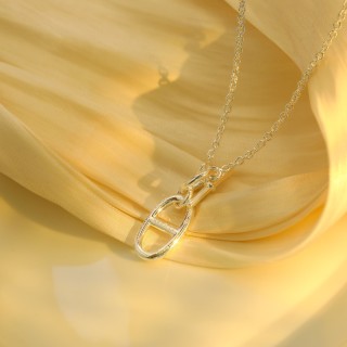 Hermès Pig Nose Silver Short Chain Necklace 42cm view 6