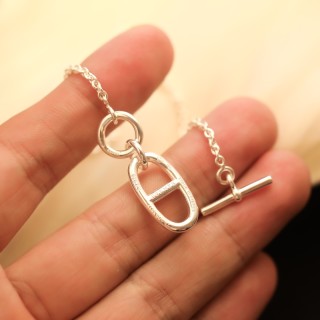 Hermès Pig Nose Silver Short Chain Necklace 42cm view 8