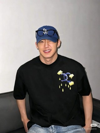 Black Graphic T-Shirt with Cloud & Moon Design