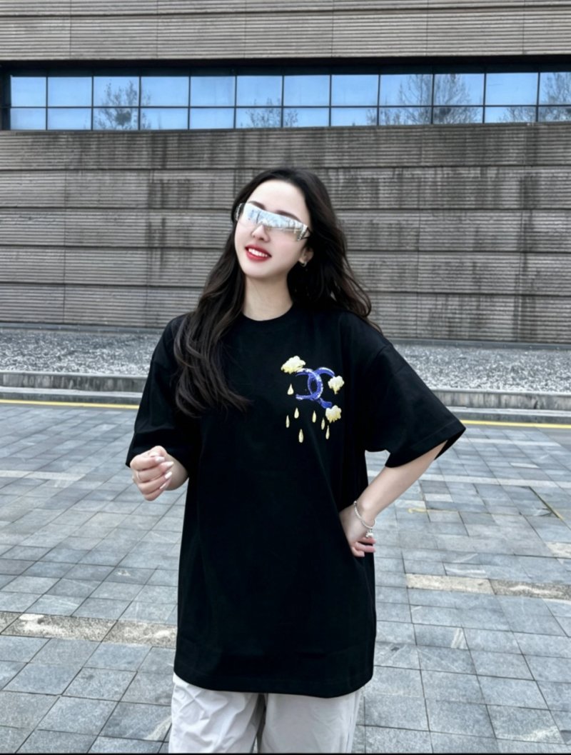 Black Graphic T-Shirt with Cloud & Moon Design view
