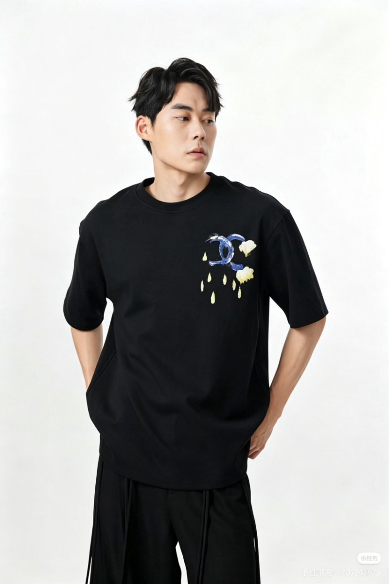 Black Graphic T-Shirt with Cloud & Moon Design view
